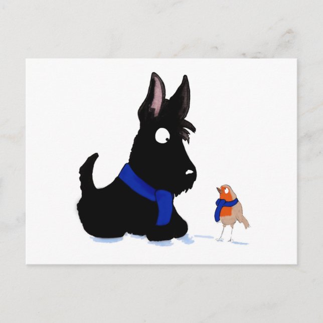 Scottie Dog & Robin Postcard (Front)