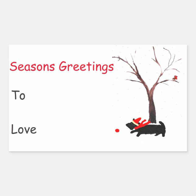 Scottie Dog Robin Seasonal Rectangular Sticker (Front)