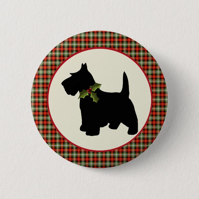Scottie Dog Scotch Plaid Christmas 6 Cm Round Badge (Front)