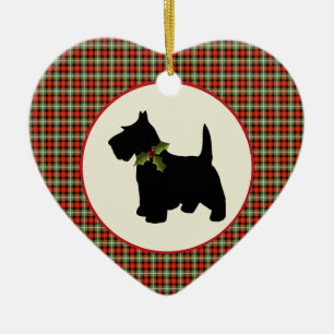 Scottie Dog Scotch Plaid Christmas Ceramic Tree Decoration