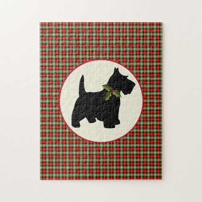 Scottie Dog Scotch Plaid Christmas Jigsaw Puzzle (Vertical)