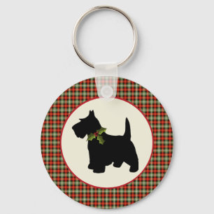 Scottie Dog Scotch Plaid Christmas Key Ring