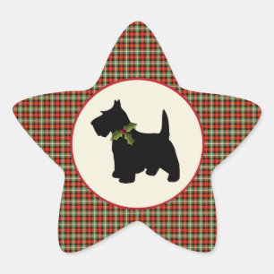 Scottie Dog Scotch Plaid Christmas Star Sticker
