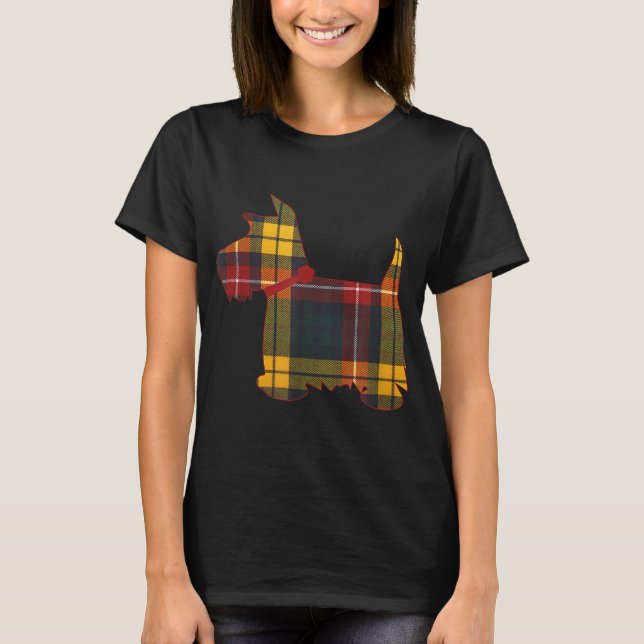 Scottie Dog Scottish Terrier Buchanan Tartan Plaid T-Shirt (Front)