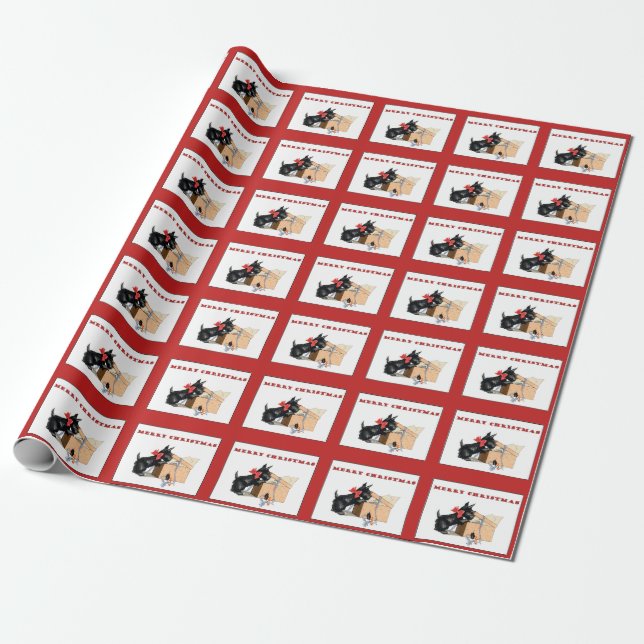 Scottie Dog, Scottish Terrier Merry Christmas Wrapping Paper (Unrolled)