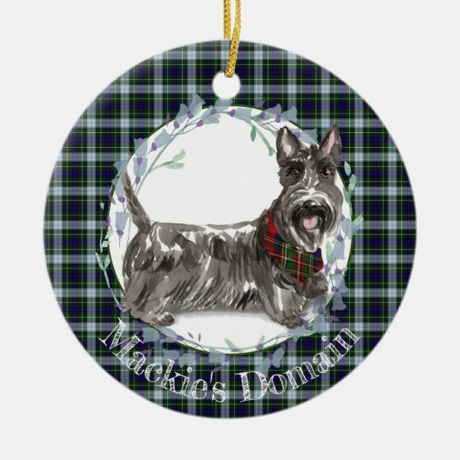 Scottie Dog Tartan Christmas Ceramic Ornament (Front)