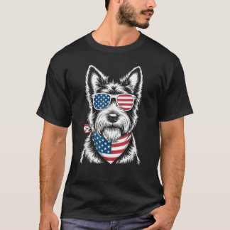 Scottie Dog USA Flag Sunglasses 4th of July T-Shirt