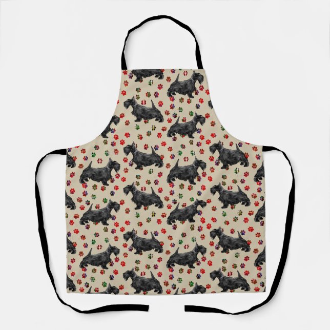 Scottie Dog with Scottish Tartan Paw Prints. Apron (Front)