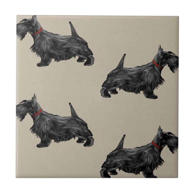 Scottie Dog with Tartan Collar Ceramic Tile (Front)