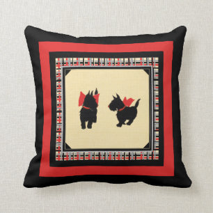 Scottie dogs black scotty on red plaid Scotties Cushion