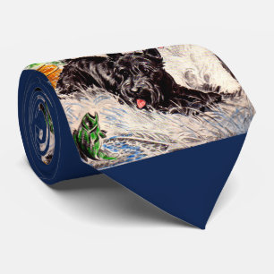 Scottie dogs Blackie and Whitie fishing Tie