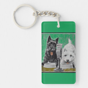 Scottie dogs Blackie and Whitie on the radio Key Ring
