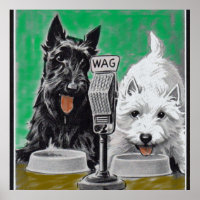 Scottie dogs Blackie and Whitie on the radio