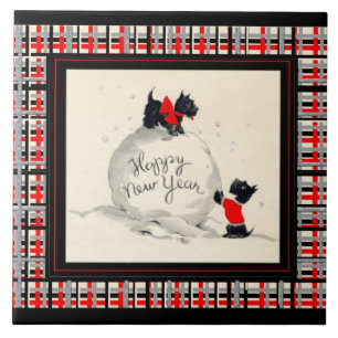 Scottie dogs Happy New Year Ceramic Tile