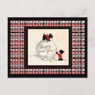 Scottie dogs happy new year holiday postcard