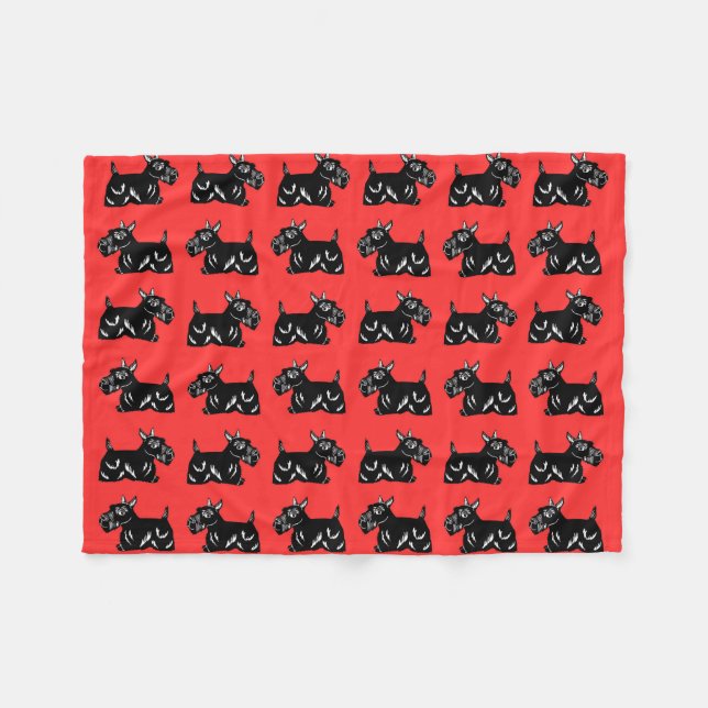 Scottie Dogs Red and Black Pattern Fleece Blanket (Front (Horizontal))