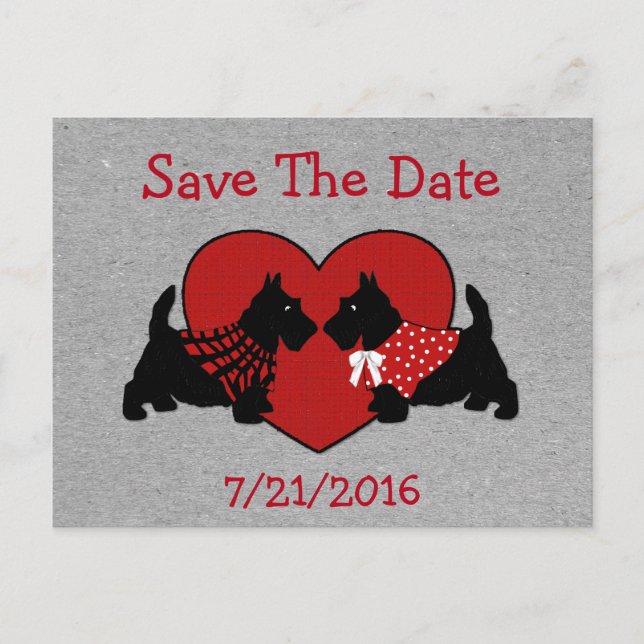 Scottie Dogs Wedding Save The Date Postcard (Front)