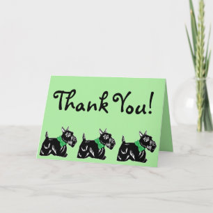 Scottie Dogs with Bows Green Thank You Card