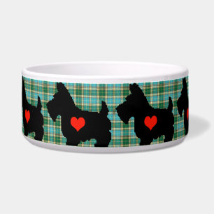 Scottie Heart Tartan Dog Bowl