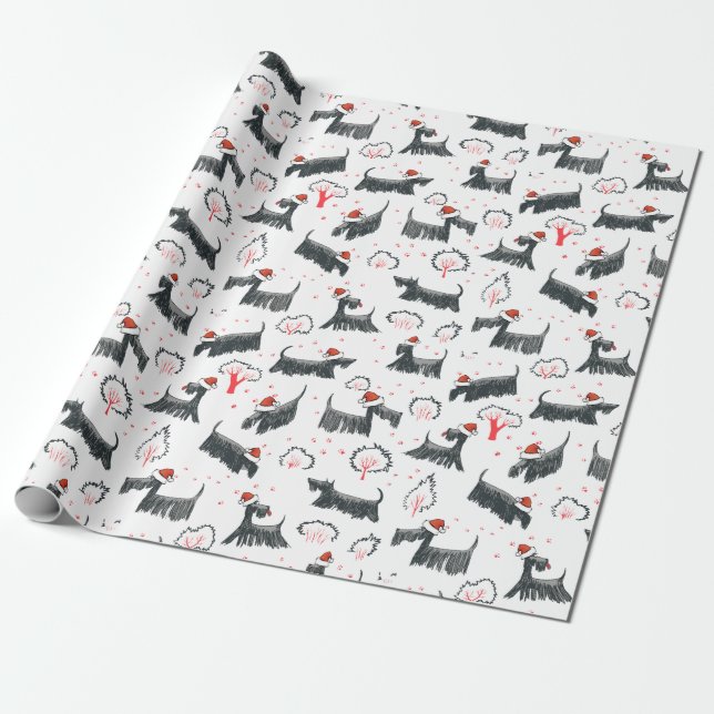 Scottie Holiday Scottish Terrier Dog Christmas Wrapping Paper (Unrolled)