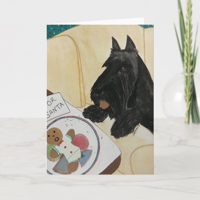 Scottie Hungry Waiting for Santa Holiday Card (Front)