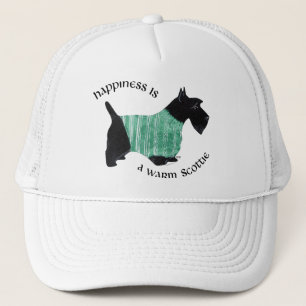 Scottie in a Green Striped Sweater Trucker Hat