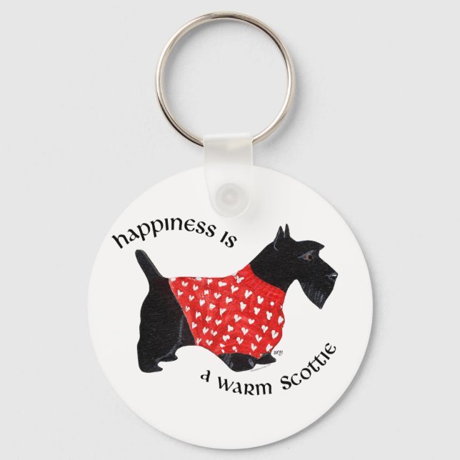 Scottie in Red Plaid Sweater Key Ring (Front)