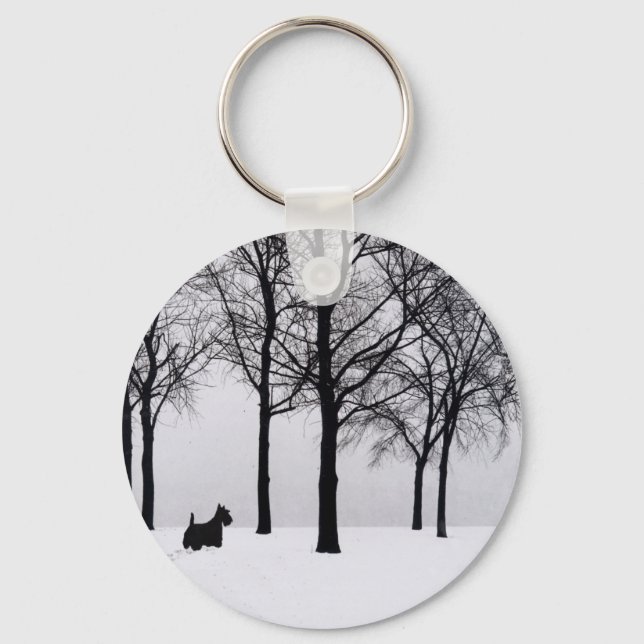 Scottie in Snowy Woods Key Ring (Front)