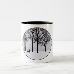 Scottie in Snowy Woods Two-Tone Coffee Mug