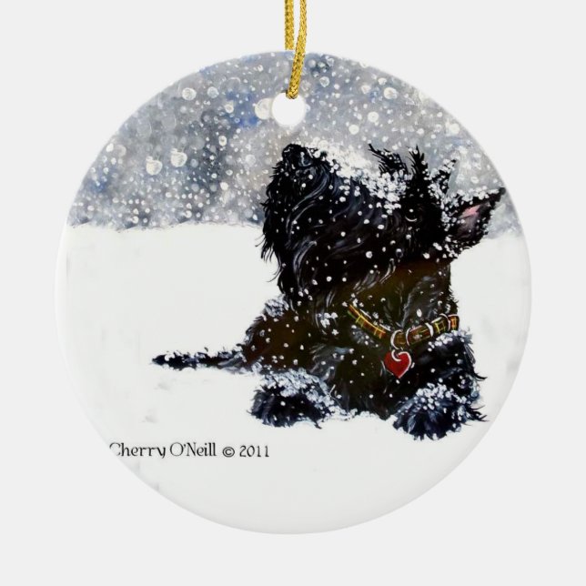 Scottie in the snow ceramic ornament (Front)