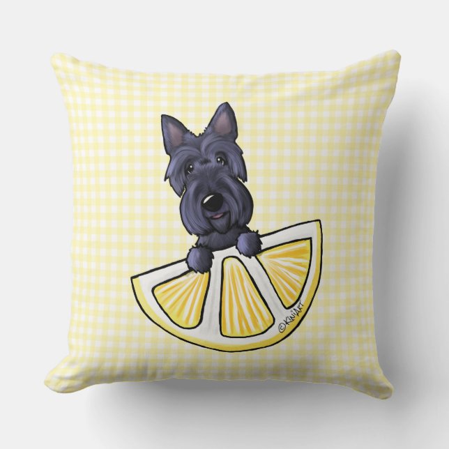 Scottie Lemon Cream Gingham Throw Pillow (Front)