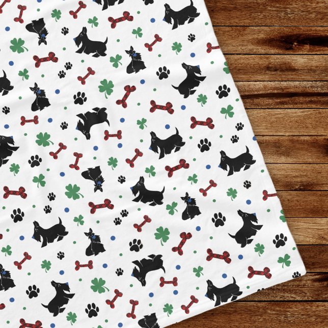 Scottie Lucky Shamrocks Cute Colourful Pattern Fleece Blanket (Creator Uploaded)