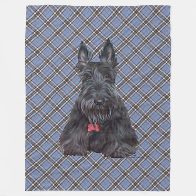 Scottie on Tartan Fleece Blanket (Front)