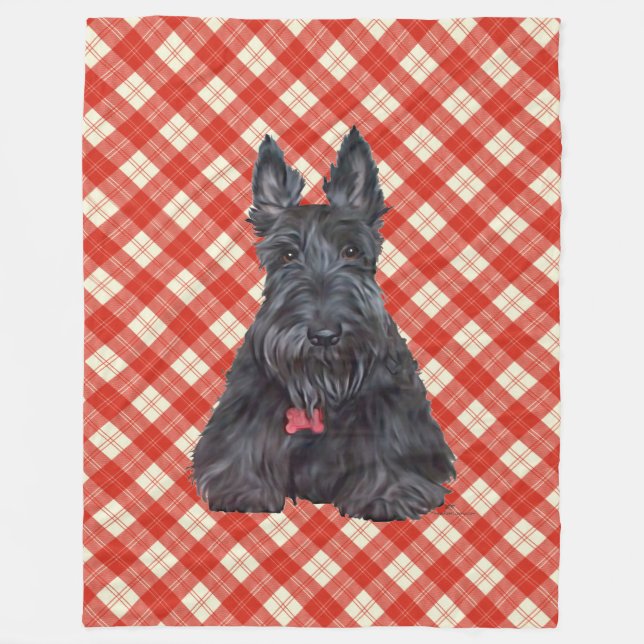 Scottie on Tartan Fleece Blanket (Front)