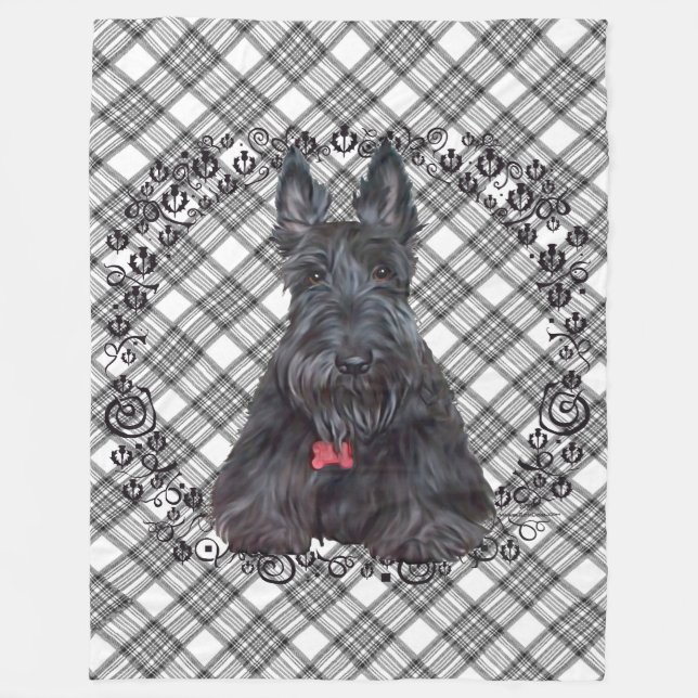 Scottie on Tartan Fleece Blanket (Front)