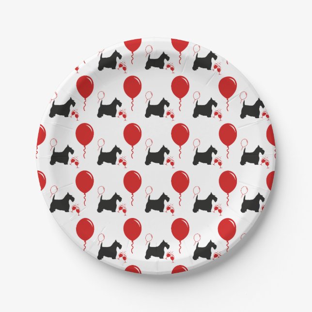 Scottie Party Black and Red Paper Plate (Front)