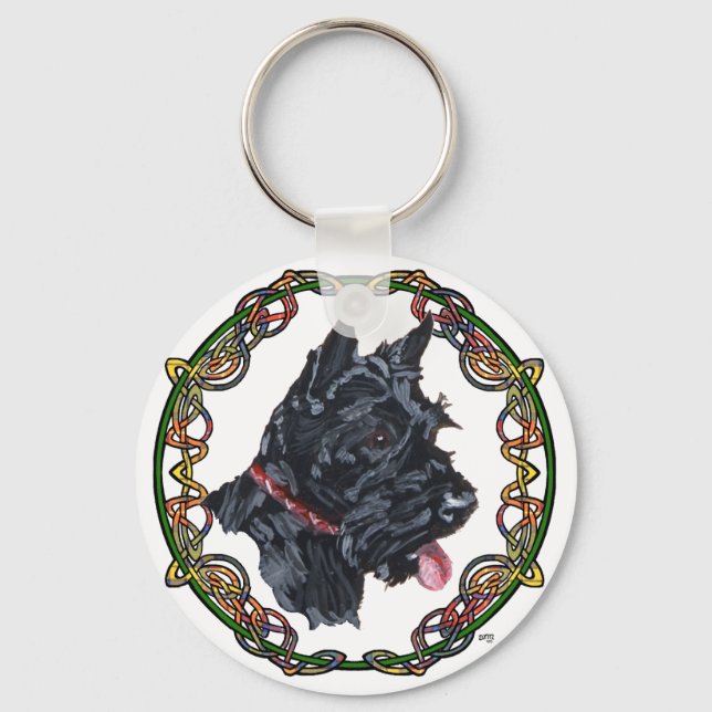 Scottie Portrait Celtic Knotwork Key Ring (Front)