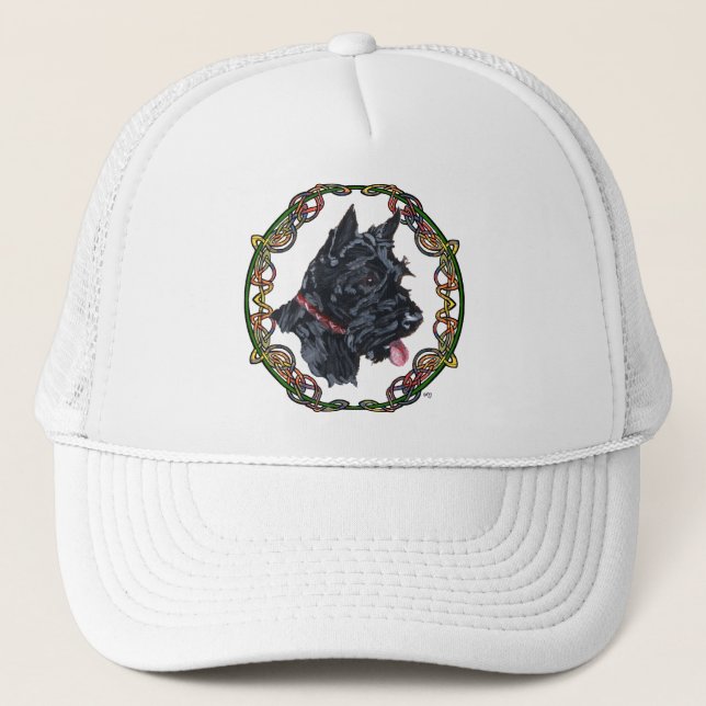 Scottie Portrait Celtic Knotwork Trucker Hat (Front)