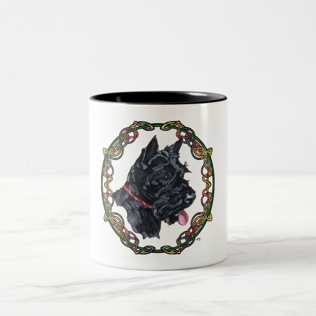 Scottie Portrait Celtic Knotwork Two-Tone Coffee Mug (Center)