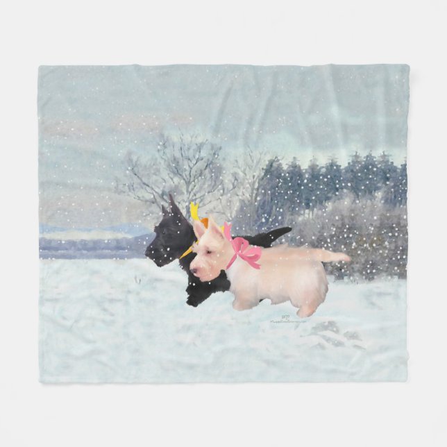 Scottie Puppies Fleece Blanket (Front (Horizontal))