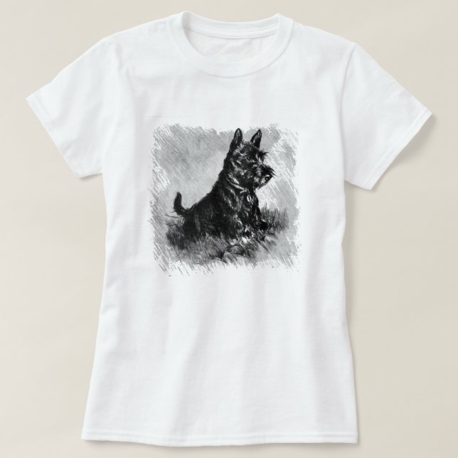 Scottie Puppy Charcoal Style Print T-Shirt (Design Front)