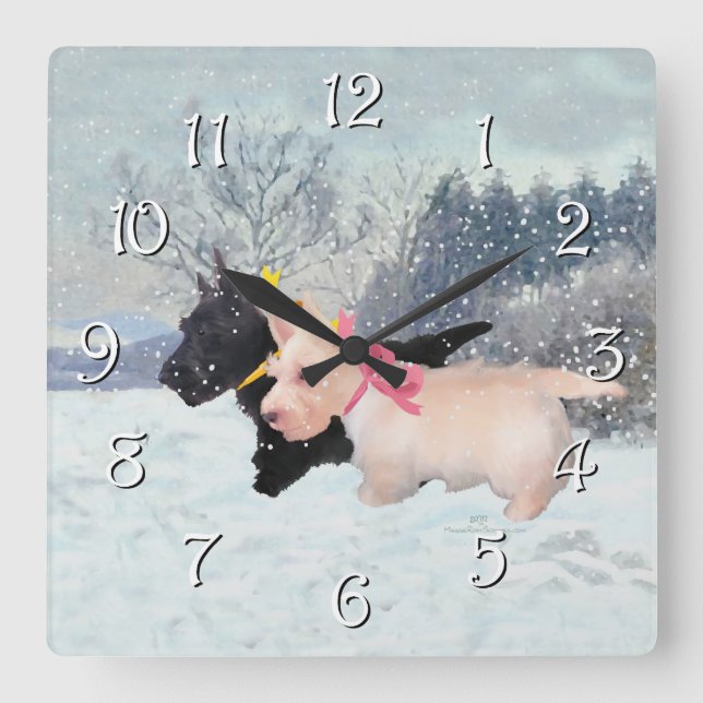 Scottie Pups Square Wall Clock (Front)