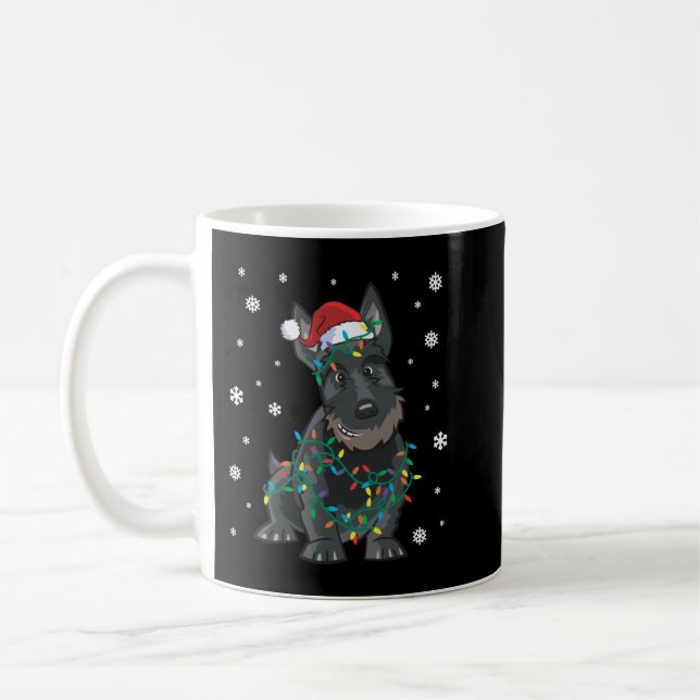 Scottie Scottish Terrier Wrapped In Christmas Ligh Coffee Mug (Left)
