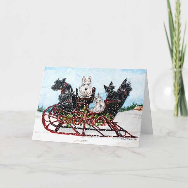 Scottie Sleigh Ride Holiday Card (Front)