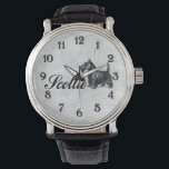 Scottie Watch<br><div class="desc">Scottie! Cute Scottish Terrier design for lovers, friends,  owners and breeders of this dog: A cheeky,  cute black Scots Terrier next to the word art "Scottie" in retro font. Advertise your passion for this dog breed,  or buy one as a gift for a fellow dog lover!</div>