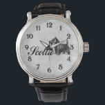 Scottie Watch<br><div class="desc">Scottie! Cute Scottish Terrier design for lovers, friends,  owners and breeders of this dog: A cheeky,  cute black Scots Terrier next to the word art "Scottie" in retro font. Advertise your passion for this dog breed,  or buy one as a gift for a fellow dog lover!</div>