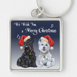 Scottie & Westie Christmas Carols Key Ring