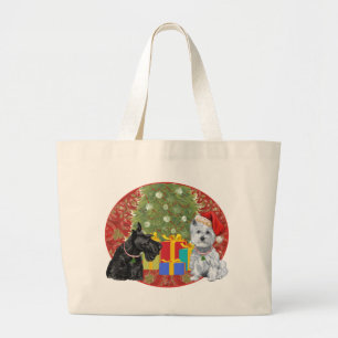 Scottie & Westie Christmas Large Tote Bag