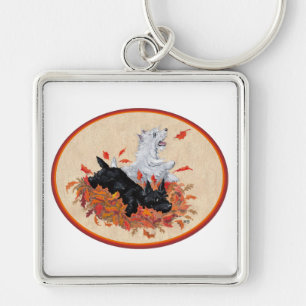 Scottie & Westie Fallen Leaves Key Ring