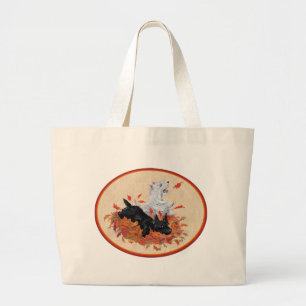 Scottie & Westie Fallen Leaves Large Tote Bag